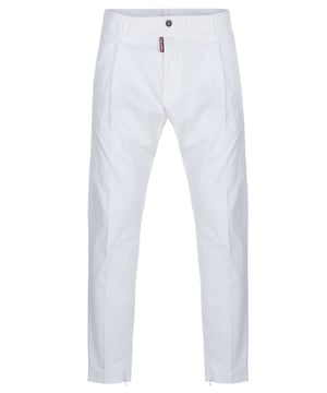 100% algodón; Pantalones Dsquared2 Super Light New Dan;  Modelo: S74KB0645-S41794-100;  Mano de obra de alta calidad;  Dos bolsillos laterales en la parte delantera;  Dos bolsillos abiertos con botones en la parte trasera;  Cierre: tira de botones;  trabillas para cinturón;  cremalleras en el dobladillo;  Detalles del logotipo de Dsquared2