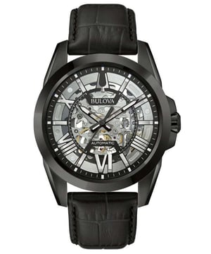 This Bulova Sutton Skeleton Analogue Watch for Men is the perfect timepiece to wear or to gift. It's Black 42 mm Round case combined with the comfortable Black Leather watch band will ensure you enjoy this stunning timepiece without any compromise. Operated by a high quality Automatic movement and water resistant to 10 bars, your watch will keep ticking.