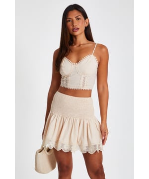 - Crochet trim - High waisted - Skater style - Tiered design - Model height: 5' 7" - Model wears uk 8 / us 4 / eur 36 - Always check the care wash label - Cool hand wash with mild detergent