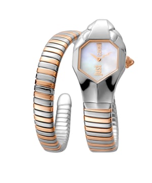 Rvs kast met een twee-tonen (zilver kleurig en goud kleurig) rvs armband. Vaste twee-tonen (zilver kleurig en goud kleurig) lunette. Champagnekleurige wijzerplaat met goudkleurige wijzers. Geen markeringen. Wijzerplaat type: Analoog. Quartz beweging. Krasbestendige mineraal glazen. Pull / push kroon. Massieve kast achterkant. Unieke kastvorm. Kastgrootte: 22 mm. Kastdikte: 8 mm. Bandbreedte: 8 mm. Bandlengte: 21,5 cm. Waterdicht tot 30 meter / 100 voet. Functies: uur, minuut. Dresswatch stijl. Just Cavalli Septagon Fashion Beige Dial Dameshorloge JC1L001M0045.