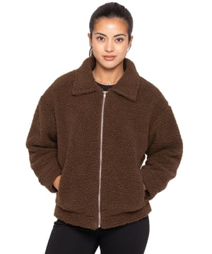 Enzo Womens Borg Jacket, This Borg Jacket is a Must Have for Your Wardrobe This Winter, Featuring a Borg Material for Comfort and Style, With a Silver Zip Closure and Collared Neck, Full Length Sleeves and Regular Fit, Available in Black, Brown and Off White.