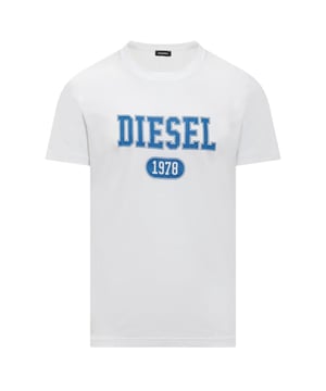 Wit T-shirt met korte mouwen, Diesel Varsity-logo en ronde hals, normale pasvorm, valt normaal qua maat, 100% katoen, wit