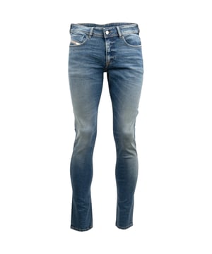 Pantalones vaqueros azules Diesel, bragueta de botones, 99% algodon, 1% elastano, corte cenido, marca Diesel