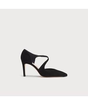 Our Victoria courts, with their stylish d'orsay cut, look beautiful on the foot. Crafted in Spain from black suede, this sleek style has a pointed toe, asymmetric cut-out detail and a slender 85mm stiletto heel. Wear Victoria as an alternative to a full court for a little added interest.