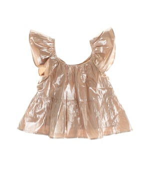 This girls' blouse stands out for its shiny, flowing fabric, which gives it an elegant and festive touch. It features a wide, flared sleeve design, which adds volume and a sophisticated look.

 The neckline has a gathered detail with elastic, ensuring a comfortable and flexible fit.

 The bottom of the blouse falls in light layers, providing a fluid, loose silhouette.

 It is an ideal garment for special occasions, perfect to complement a distinguished and fashionable look.
 Composition: Exterior: 74% Viscose, 26% Metallic; Interior: 100% Cotton
 Care:
- Machine wash cold on delicate cycle.
 - Use mild detergents.
 - Use dryer at low temperature.
 - Iron at low temperatures.
 - Do not dry clean.
