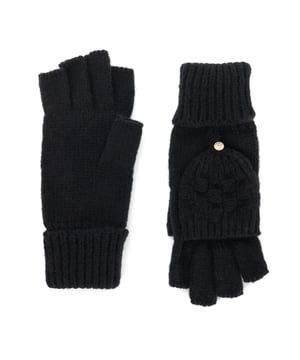 Experience versatile layering with Icing, knitted fingerless gloves featuring a mitten hood for added warmth. Crafted from soft fabric with signature Dune London detailing, this comfortable accessory is ideal for any cold-weather outing.