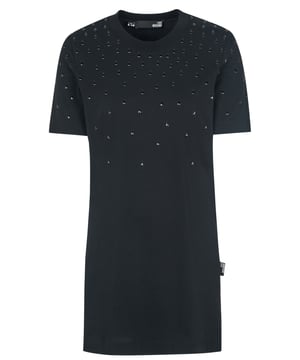 100% katoen; Love Moschino-jurk; Model: W5A0219M3876 C74; Hoogwaardige afwerking; Zacht katoen; ronde nek; korte mouw; Ik hou van Moschino-logodetails