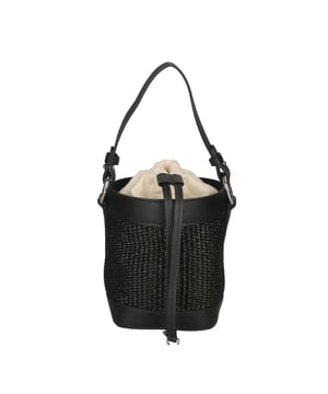 Bolso bombonera de mujer con cierre de cordones. Equipado con un asa extraíble que se puede reemplazar con una correa para el hombro. Producto artesanal italiano en cuero genuino y paja. Hecho en Italia