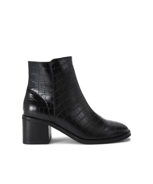 The KG Kurt Geiger Tibby is a classic ankle boot crafted in black with croc embossing detail. The toe is rounded and the heel is in a block style. Heel height: 6cm.