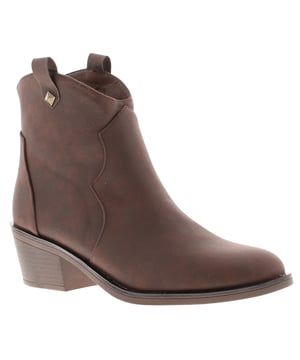 Meet The Rocket Dog's Yolanda Western Boot And Go To Town, A Stylish, Groovy Ankle Boot With An Edge. These Chic Brown Faux Leather Boots, Adorned With Studs And Complemented By A 5cm Heel, Are Ready To Take Your Style Game Up A Notch.