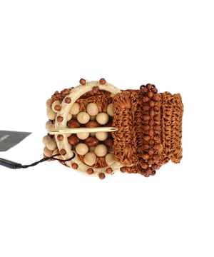 Merk: Dolce & Gabbana Model: Geweven raffia en houten ronde kralen brede tailleriem Kleur: Bruin en beige Materiaal: 55% Viscose 45% Hout Logo details Made in Italy Breedte: 6cm