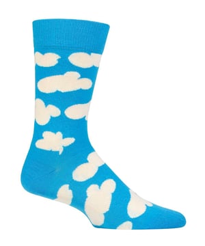 Happy Socks - Men’s & Ladies Novelty Cloud SocksDo some cloud watching without going out. The sky's the limit. These Novelty Socks with Cloud patterns by Happy Socks are a great pair for anyone who wants to jazz up their feet!These novelty socks have a soft cloud pattern that will keep you looking cool and feeling comfy all day long. Made with 86% combed cotton guaranteeing maximum comfort and softness. These Cloud socks would make a perfect last minute gift for anyone.They're also reinforced at the heel and toe for extra durability, so they'll last even longer than you would expect from such a fun pair of socks. The blue and white cloud pattern is sure to brighten up any day!Happy Socks are a popular brand providing a high-quality sock that combines unique designs and craftsmanship. Mikael Söderlindh and Viktor Tell had a vision to spread happiness by turning an everyday essential into a colourful design piece.Today, Happy Socks has reached 90 countries and every continent. With Concept Stores all around the world, from LA to Tokyo, Happy Socks can be found in over 10,000 top fashion apparel boutiques.These socks are made from 86% Cotton, 12% Polyamide, 2% Elastane and come in 2 sizes: Men’s 6-11 UK & Ladies 4-7 UK. They come in Blue & White and they are Machine Washable.Extra Product DetailsHappy Socks Adult Novelty SocksSoft Combed Cotton1 Pair Per PackReinforced Heel & ToeBlue & White Cloud PatternsA Perfect Gift IdeaSoft & ComfortableHappy Socks Branded2 Size OptionsMachine Washable