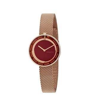 This Pierre Cardin Marais Analogue Watch for Women is the perfect timepiece to wear or to gift. It's Rose Gold 32 mm Round case combined with the comfortable Rose Gold Stainless steel watch band will ensure you enjoy this stunning timepiece without any compromise. Operated by a high quality Quartz movement and water resistant to 3 bars, your watch will keep ticking. This fashionable and classic watch matches any outfit at any occasion,it adds style to your life High quality 19 cm length and  14 mm width Rose Gold Stainless steel strap with a Fold over clasp Case diameter: 32 mm,case thickness: 8.1 mm, case colour: Rose Gold and dial colour: Red