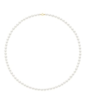 Necklace of Real Cultured Freshwater Pearls Grain of Rice and White 4-5 mm - COLOR NATURAL WHITE - with Spring Ring Clasp Yellow Gold 750 - Length 42 cm- Delivered with Certificate of Authenticity and International Guarantee