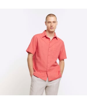 Linen blend, Chest pocket, Collared, Short sleeves, Button fastening