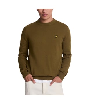 Gruner Pullover von Lyle & Scott, 100 % Baumwolle, kleines Markenabzeichen auf der linken Brust, hergestellt in Bangladesch, gruner Pullover mit Rundhalsausschnitt