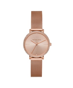 Elegante reloj para mujer de la marca Michael Kors en color oro rosa. El reloj es de acero inoxidable. La correa también es de acero inoxidable y puede hacerse más pequeña o más grande. La caja del reloj tiene un diámetro de 32 mm.  Marca: Michael KorsNombre del modelo: MK7122 (32mm)Categoría: reloj de pulsera para mujerMateriales: acero inoxidableColor: oro rosa