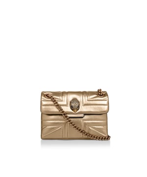 The Mini Kensington is crafted from a metallic lambskin leather with stitching detail creating the Union Jack. The antiqued brass Eagle head features brass crystals and black bead eyes on the front flap. 14cm (H), 20cm (L), 6cm (D). Strap drop cross body: 120cm. Strap drop shoulder: 70cm.
