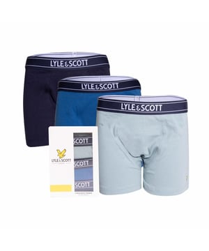Boys Lyle And Scott Chadwick 3 Pack Trunks in Multicolor.- Branded elasticated waistband.- Stretch.- 95% Cotton, 5% Elastane. Ref: CHADWICKB121.