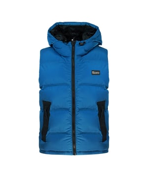 Champion Block Logo Bright Blue Hooded Vest Jacket. Champion Blue Jacket. Branded Logo On Sleeve. 100% Polyamide. Zip Closure, Elasticated Cuff and Hem. Product Code - 214917 BS092