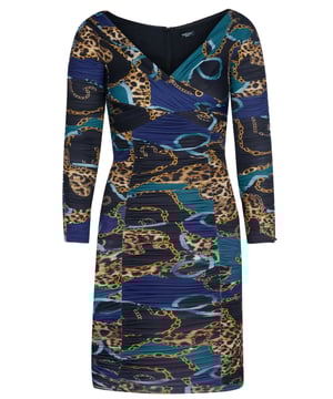 95% poliéster, 5% elastano; Vestido Marciano de Guess; Modelo: 0BG7686015A P75F; Mano de obra de alta calidad; Escote profundo, mangas largas; longitud de la rodilla; Cremallera cubierta por costuras en la espalda; Detalles del logotipo de Marciano by Guess