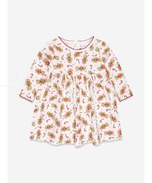 Rachel Riley project mesmeric detailing into their sophisticated hand-embroidered designs. Made with imperial construction, this baby girls gingerbread jersey dress features a mesmeric pattern of candy canes. Perfect to get into the Christmas spirit via a cosy jersey fabric both cute and sophisticated.  Crew Neck Long Sleeves Button Fastening All-Over Print Machine Wash Tumble Dry 95% Cotton 5% Elastane