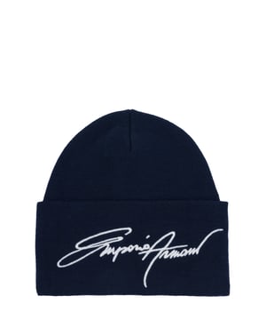 50% lana, 50% acrílico; gorra Emporio Armani;  Modelo: 6270460A536 00035;  Mano de obra de alta calidad;  ala doblada;  Detalles del logotipo de Emporio Armani.