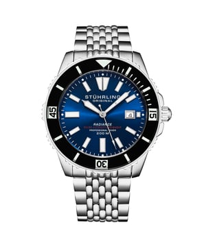 Men's Automatic Dive Watch with Swiss Movement, Stainless Steel Case, Blue Dial, Black Bezel, Stainless Steel beaded bracelet