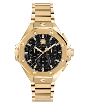 This Philipp Plein Plein Chrono Royal Chronograph Watch for Unisex is the perfect timepiece to wear or to gift. It's Gold 42 mm Round case combined with the comfortable Gold Stainless steel watch band will ensure you enjoy this stunning timepiece without any compromise. Operated by a high quality Quartz movement and water resistant to 5 bars, your watch will keep ticking.