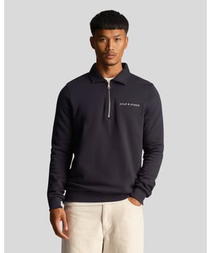 Mens Lyle And Scott Embroidered Collared Quarter Zip Sweatshirt in navy.- Classic collar.- Quarter zip fastening.- Lyle & Scott script logo.- Elasticated cuffs and hem.- Brushed back finish inside.- 100% Cotton.- Ref: ML1937VZ271