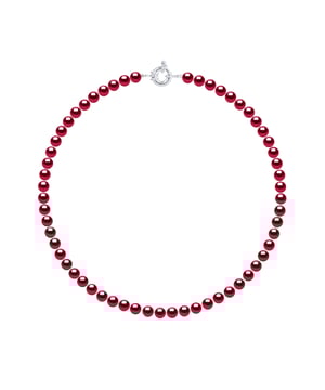 Halskette aus echten Süßwasser-Zuchtperlen und rund 6–7 mm – FARBE KIRSCH – mit Seeringverschluss PRESTIGE in Silber 925 – Länge 42 cm – Lieferung mit Echtheitszertifikat und internationaler Garantie – HERGESTELLT IN FRANKREICH