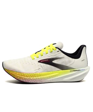 Featuring rapid roll technology that propels you forward for effortless transitions and a substantial, nitrogen infused midsole that returns energy to your stride whilst absorbing impact, the Books Hyperion Max is a responsive running shoe crafted to adapt to your movement and boost your running potential.
 Enhancing this high-performance design is a durable rubber outsole for optimal traction no matter where you are running ensuring protection wear after wear. 
 Finishing the shoes is an engineered breathable mesh upper, ventilating the foot throughout those long-distance runs ensuring feet stay cool and comfortable. 
 - Breathable textile upper
 - Nitrogen-infused DNA FLASH midsole
 - Durable rubber outsole with optimal traction 
 - Rapid Roll technology for fast transitions 
 - Comfort cushioned insole 
 - Secure lace fastening
 - Padded heel and ankle collar
 - Brooks branding