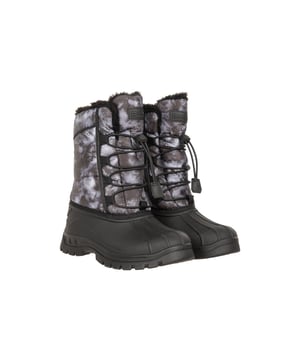 Gewebetechnik: langlebig, Wasserabweisend, Schneedicht, wasserabweisend. Marke: Mountain Warehouse. Obermaterial: PVC. Elastische Schnürung, Knebel. Einlegesohle: Synthetischer Stoff. Laufsohle: Gummi, Synthetischer Stoff, Traktionsgriff. Ösen: 4. IsoDry-Membrane. Absatz: Flach. Knöchelhoch. Design: Sprenkel, Sternemuster. Zehenstil: Rund. Sohle: Atmungsaktiv, Wasserfest. Futterstoff: Fleece, Teddy, Weich.