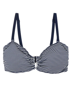 85% Polyester, 15% Elastane. Design: Seeksucker, Striped. Fastening: Clasp. Neckline: Sweetheart. Adjustable Shoulder Strap, Metal Detail, Multiway. Fabric Technology: UV Protection. Sustainability: Made from Recycled Materials. Sun Rating: UPF 50+.
