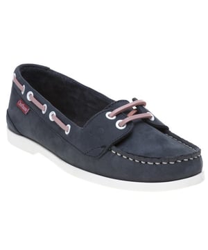 Nothing Says Summer Like A Deck Shoe And The Rema Flat From Chatham Marine Fits The Bill Perfectly. Have Fun With Fashion In This Blue Slip On That Is Finished With Pink Laces And A Cushioned Foam Insole For Comfort.