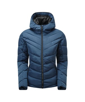 Material: 100% Polyester. Fabric: Twill. Design: Crystal, Quilted. High Shine, High Warmth, High-loft Insulation, Insulated. Neckline: Hooded. Sleeve-Type: Long-Sleeved. Hood Features: Grown On Hood. Pockets: 2 Lower Pockets, Internal Zip Pocket, Headphone Port. Fastening: Full Zip, Zip Guard.