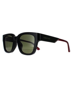 Gucci Square Mens Black with Green and Red Green GG1670SK  Sunglasses feature a sleek, square design that combines modern lines with a hint of vintage inspiration, ensuring a striking and fashionable look. The frame is accentuated by the iconic Gucci logo on the temples, showcasing the brandâ€™s dedication to timeless elegance and quality. Crafted with premium materials, the lenses provide excellent UV protection, ensuring eye comfort while maintaining style.
