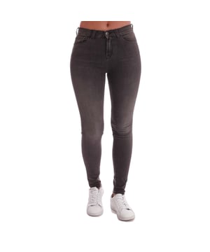 Womens Emporio Armani J20 Skinny-Fit Jeans in grey.- Five-pocket styling.- Zip fly and button fastening.- Belt loops.- Branded leather badge.- Metal Eagle logo on rear pocket.- Slim fit.- 93% Cotton  3% Elastomultiester  2% Elastane.- Ref: 6H2J202DB30662
