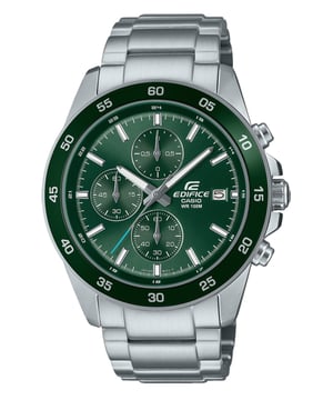 Dit Casio Edifice Chronograaf Horloge voor Mannen is het perfecte uurwerk om te dragen of om cadeau te geven. De zilveren 42 mm ronde kast in combinatie met de comfortabele zilveren roestvrijstalen horlogeband zorgt ervoor dat je van dit verbluffende uurwerk kunt genieten zonder compromissen. Aangedreven door een hoogwaardige kwartsbeweging en waterdicht tot 10 bar, blijft je horloge tikken. Sportief en elegant horloge geschikt voor alle gelegenheden. Dit chronograaf horloge heeft een kalenderfunctie: Datum, Stopwatch, Luminous Wijzers en Luminous Cijfers. Dit hoogwaardige horloge is een ongelooflijk opvallend dameshorloge. Het analoge horloge heeft een Zwitserse beweging. Kastdiameter: 42 mm, kastdikte: 11 mm, kastkleur: Zilver en wijzerplaatkleur: Groen.