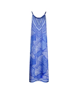Inoa Exuma Bleu 1202119 Blue Silk Maxi Dress. Show off your style wearing the Inoa Blue Dress. Its flattering Print make it a timeless piece for your wardrobe. Crafted from luxurious fabric, you'll make a statement with every wear. Make a statement in style!. 100% Silk, Blue Design. Sleeveless, Maxi Dress. This Item is suitable for sizes UK 8- UK 14. Product Style: Exuma Bleu 1202119