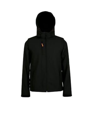 Herren-Jacke. Wasserdicht 8000mm und atmungsaktiv 1000g TPU-Membran. Winddicht. Innenschicht aus Mikrofleece. Abnehmbare, verstellbare Kapuze mit Schirm. Durchgehender Reißverschluss mit innerer Sturmklappe. Abnehmbare Ärmel. Eine Brusttasche mit Reißverschluss und zwei Fronttaschen mit Reißverschluss in Kontrastfarbe. Verstellbare Manschetten. Saum mit Kordelzug. Material: 95% Polyester, 5% Elastan Außen. Herren-Brustumfang (in Zoll): S(36/38), M(38/40), L(41/42), XL(43/44), XXL(45/47).