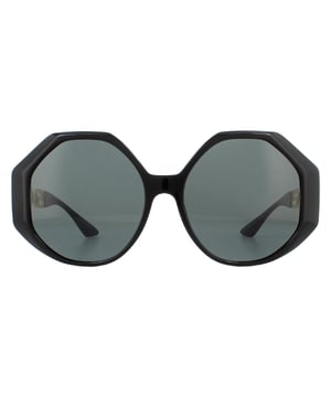 Las Gafas de Sol Versace VE4395 534587 Negro Gris Oscuro son de forma cuadrada, con un diseño contemporáneo de patillas Gold Greca exclusivo de Versace.