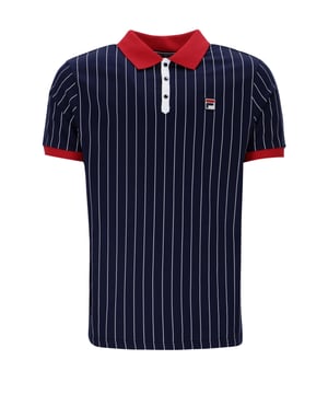Fila Vintage Classic Vintage Striped Polo Shirt Peacoat/Chinese Red
Upgrade your wardrobe with this striped polo from Fila Vintage. Based on famous tennis player Bjorn Borg who wore the infamous striped polo, its a timeless style. In a navy blue colourway featuring white stripe detailing and red tipping on the collar and cuffs it is a smart design. Constructed from 100% cotton it is soft to the touch and comfortable for all day wear.

Short Sleeved
Regular Fit
3 Button Placket
Signature Fila Branding
Contrast Collar and Cuffs
Style - LM1839