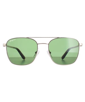 Las Salvatore Ferragamo SF158S 717 verde dorado son unas gafas de sol de aviador fabricadas en metal ligero. El doble puente, las plaquetas nasales de silicona y los extremos de las patillas de plástico garantizan la comodidad durante todo el día. Las delgadas patillas llevan grabado el emblema de Ferragamo.
