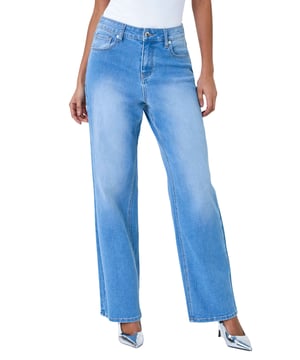 Wide Leg Denim Jeans from Roman. Introduce a touch of timeless chic to your wardrobe with these wide leg denim jeans. Part of the new Dusk collection, they feature a classic full-length design with a classic zip and button fly fastening. Tailored with side and back pockets, these staple jeans offer both style and practicality. Crafted from a comfy cotton blend denim, these trousers feel soft on the skin, making them an easy everyday staple. These versatile jeans are ideal for a variety of casual looks, simply pair with a denim jacket and plain tee for Spring or cami top and sandals for Summer!