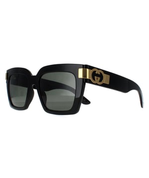 Gucci Square Womens Black with Gold Grey GG1689S  Sunglasses embody the brandâ€™s flair for blending bold, contemporary style with classic luxury. Featuring a modern, square frame, these sunglasses exude confidence and sophistication, making them a standout accessory for any fashion-conscious individual. The GG1689S showcases the signature interlocking double-G logo on the temples, a symbol of Gucciâ€™s legacy and meticulous craftsmanship. Designed with high-quality lenses that provide superior UV protection, these sunglasses offer not just style but practicality.
