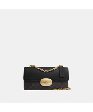 Eliza Flap Crossbody in Signature Canvas, Inside zip and multifunction pockets, Outside open pocket,  Length: 23.00 cm,  Width: 6.00 cm,  Height: 12.00 cm