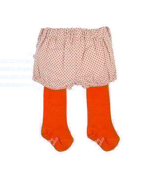 Bloomers with tights.
 Bloomers:
 Elastic waistband at the back.
 Button closure on the sides.
 Adjustable waistband with internal elastic
 Seams seen in tone.
 Leotards:
 Brand name on the plant.
 Composition: Bloomers: 100% Cotton; Leotards: 80% Cotton, 17% Polyamide, 3% Elastane
 Care:
Wash maximum at 30ºC.
 -Do not iron.
 - It is not allowed to use a dryer.
 - Do not use bleach.
 - Does not support dry cleaning.