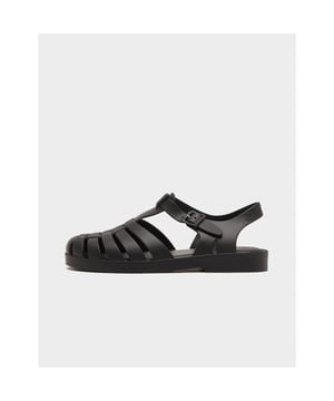 Sandalias Melissa posesión para mujer en color negro, fabricadas con pvc y suela de goma. Incluye: marca lateral mellisa, duradera y flexible, aprobada para veganos, plantilla acolchada y cierre de hebilla.