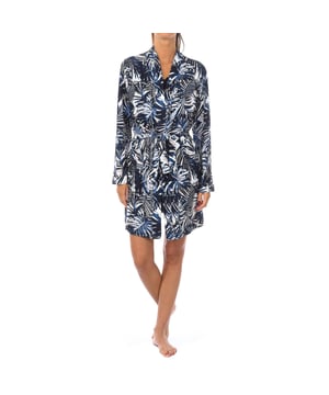 Women's 3/4 sleeve robe.
 Wrap robe with ribbed finish.
 Closure with matching cord.
 Seams seen in tone.
 Composition: 100% polyester
 Care:
Handwash.
 - Do not use bleach.
 - Do not use dryer.
 - Supports iron.
 - Do not dry clean.
